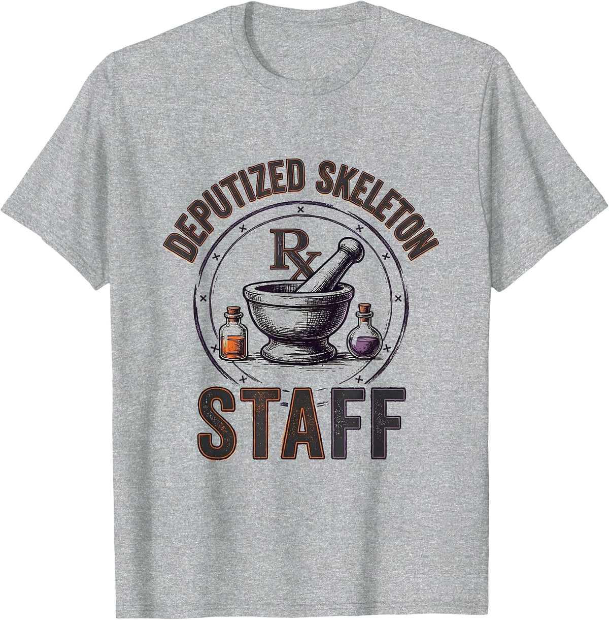 Men's Deputized Skeleton Staff Funny Pharmacy Tech Halloween T-Shirt - Heather Grey