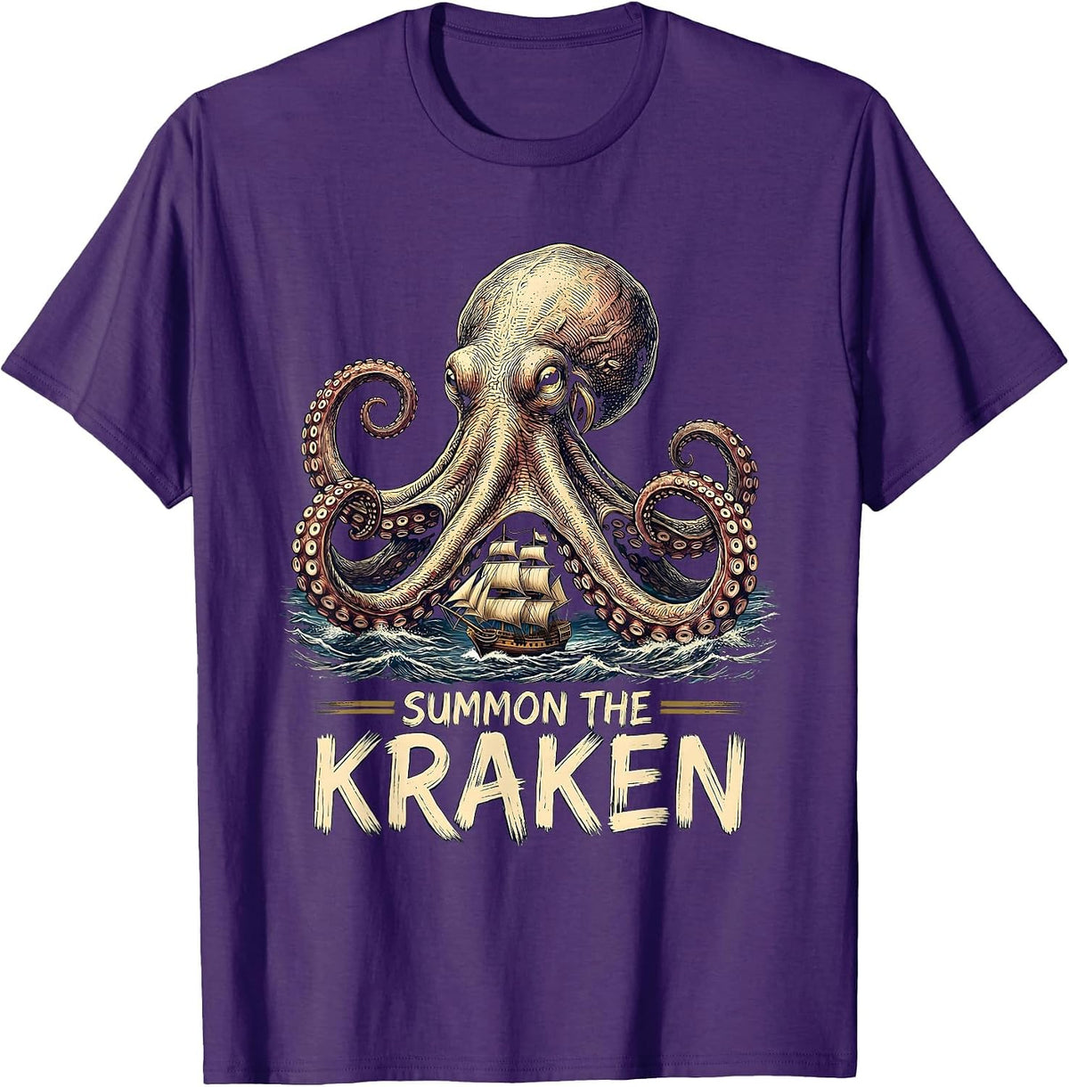 Men's Summon The Kraken Sign Painter Octopus Marine Biology Sea T-Shirt - Purple