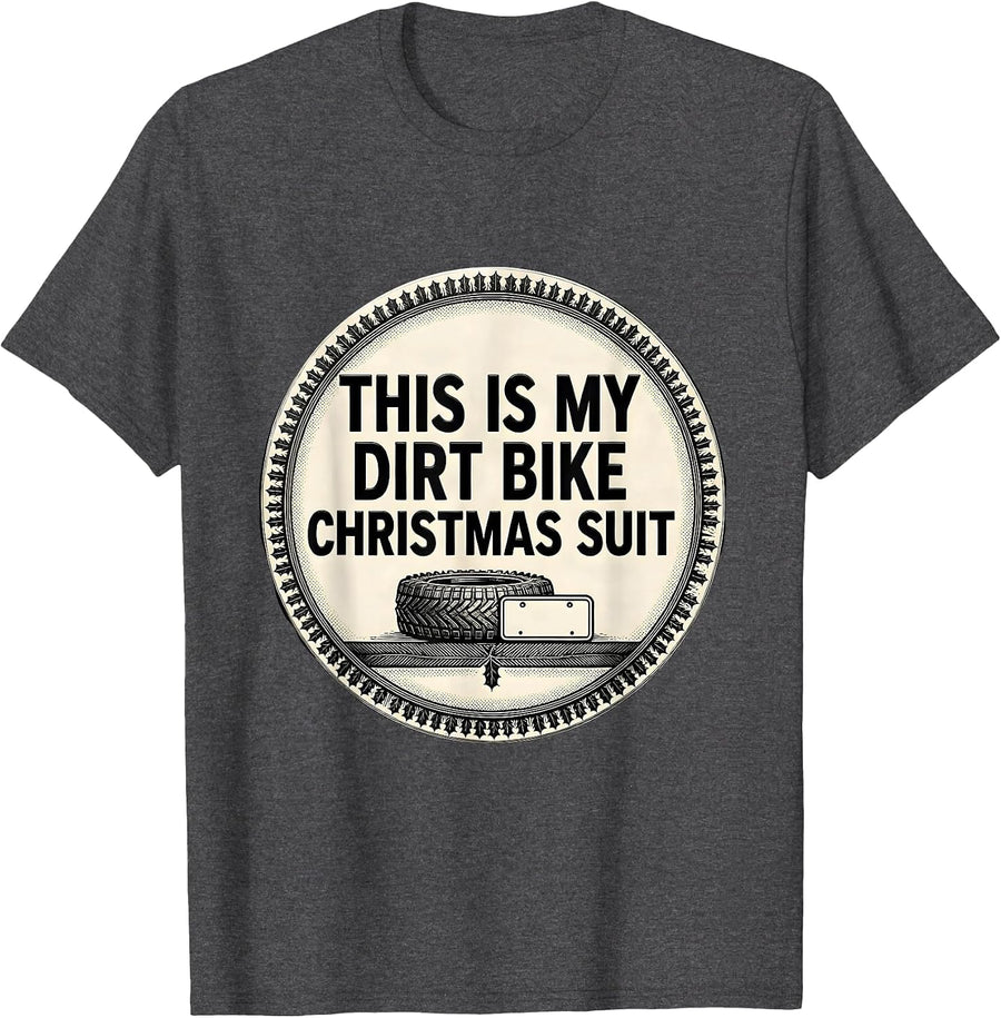 Men's This Is My Dirt Bike Christmas Suit Funny Biker Holiday T-Shirt - Dark Heather Grey