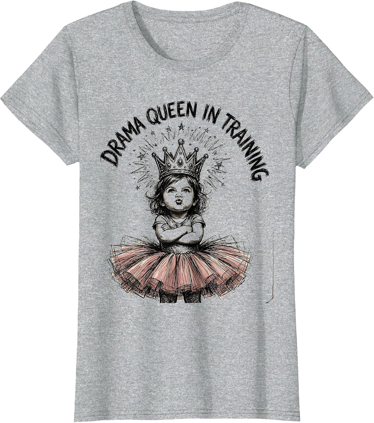 Drama Queen In Training Preschool Girl Design T-Shirt - Heather Grey