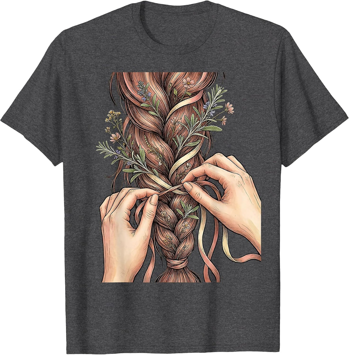 Rodeo Horse Mane Braiding Ribbon Illustration T-Shirt - Dark Heather Grey