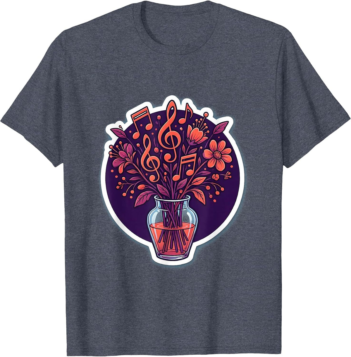 Music Note Bouquet Vase Music Teacher Gift T-Shirt - Heather Blue