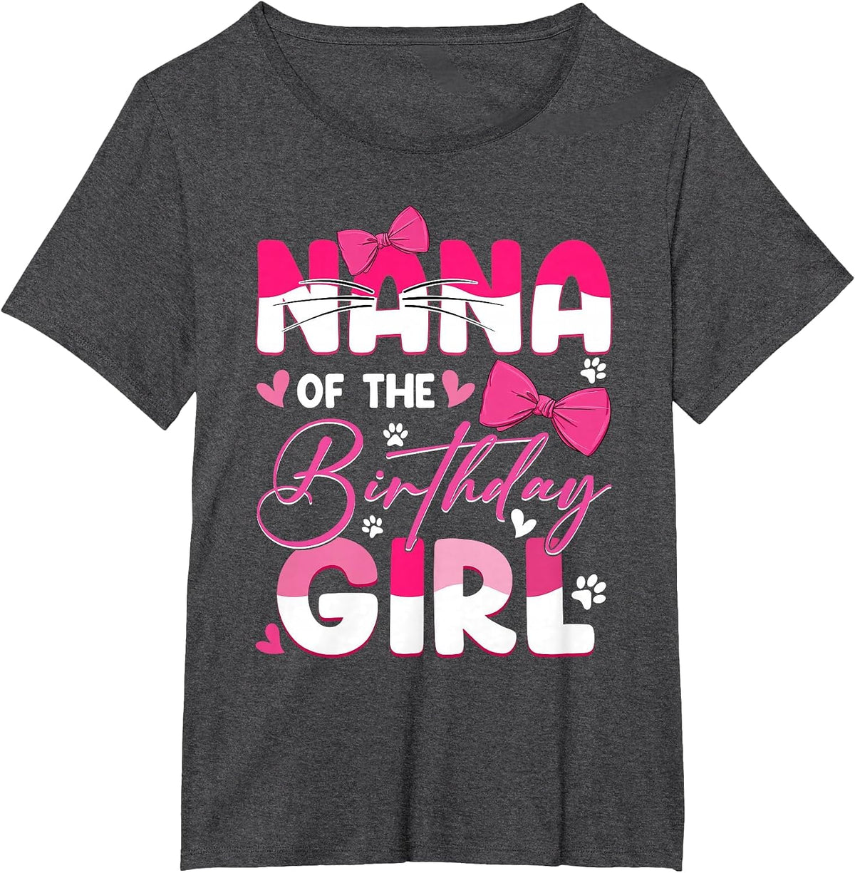 Nana of The Birthday Girl Cat Kitty Family Matching T-Shirt - Dark Heather Grey