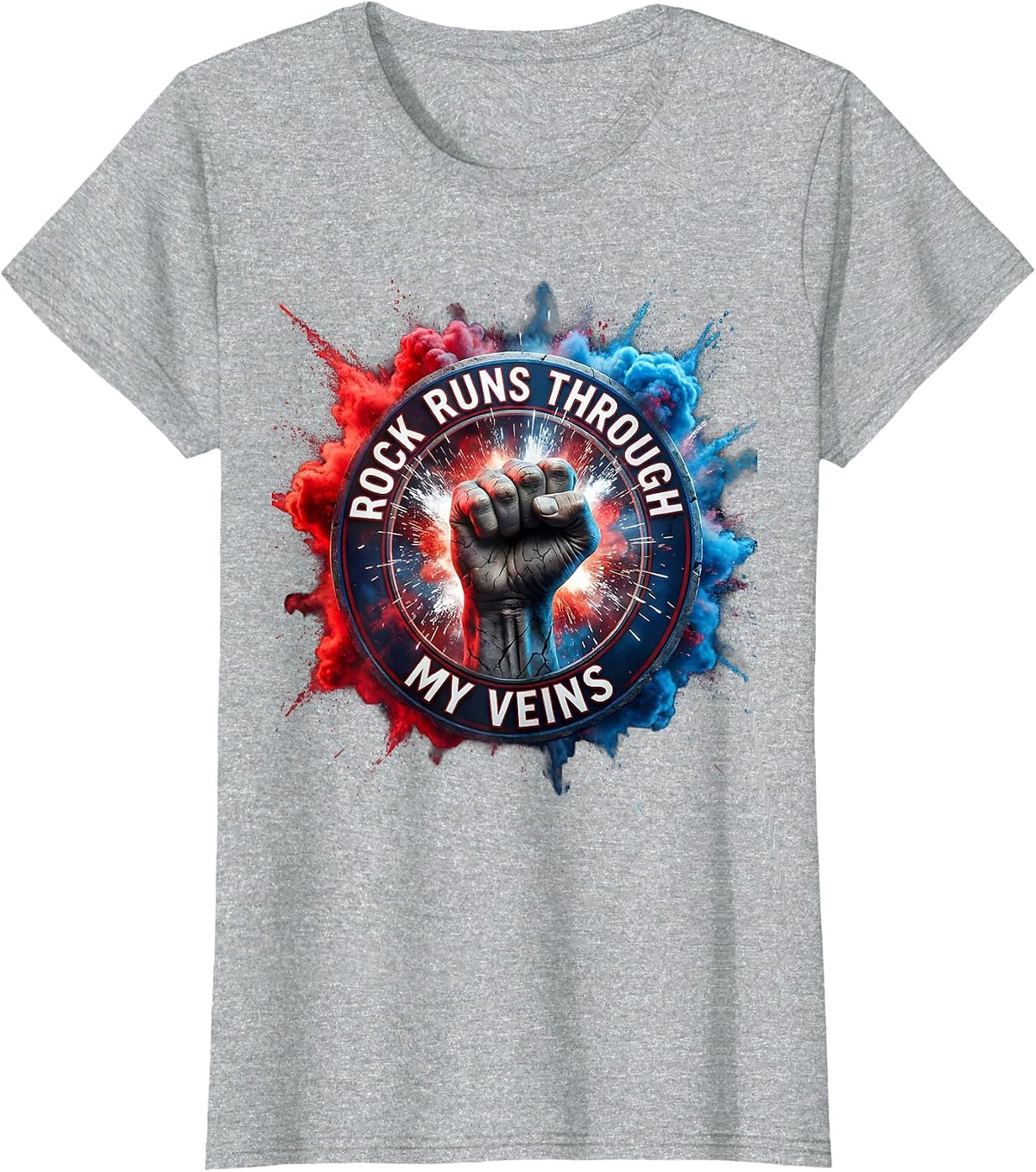 Women's Rock Runs Through My Veins Music Lover Design T-Shirt - Heather Grey