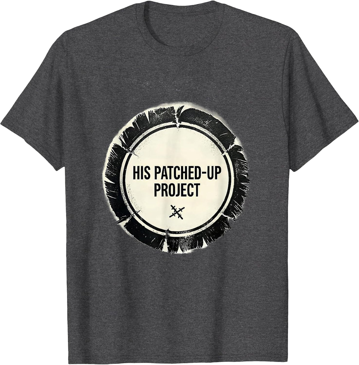 Men's His Patched-Up Project Rubber Stamp Faith Humor T-Shirt - Dark Heather Grey