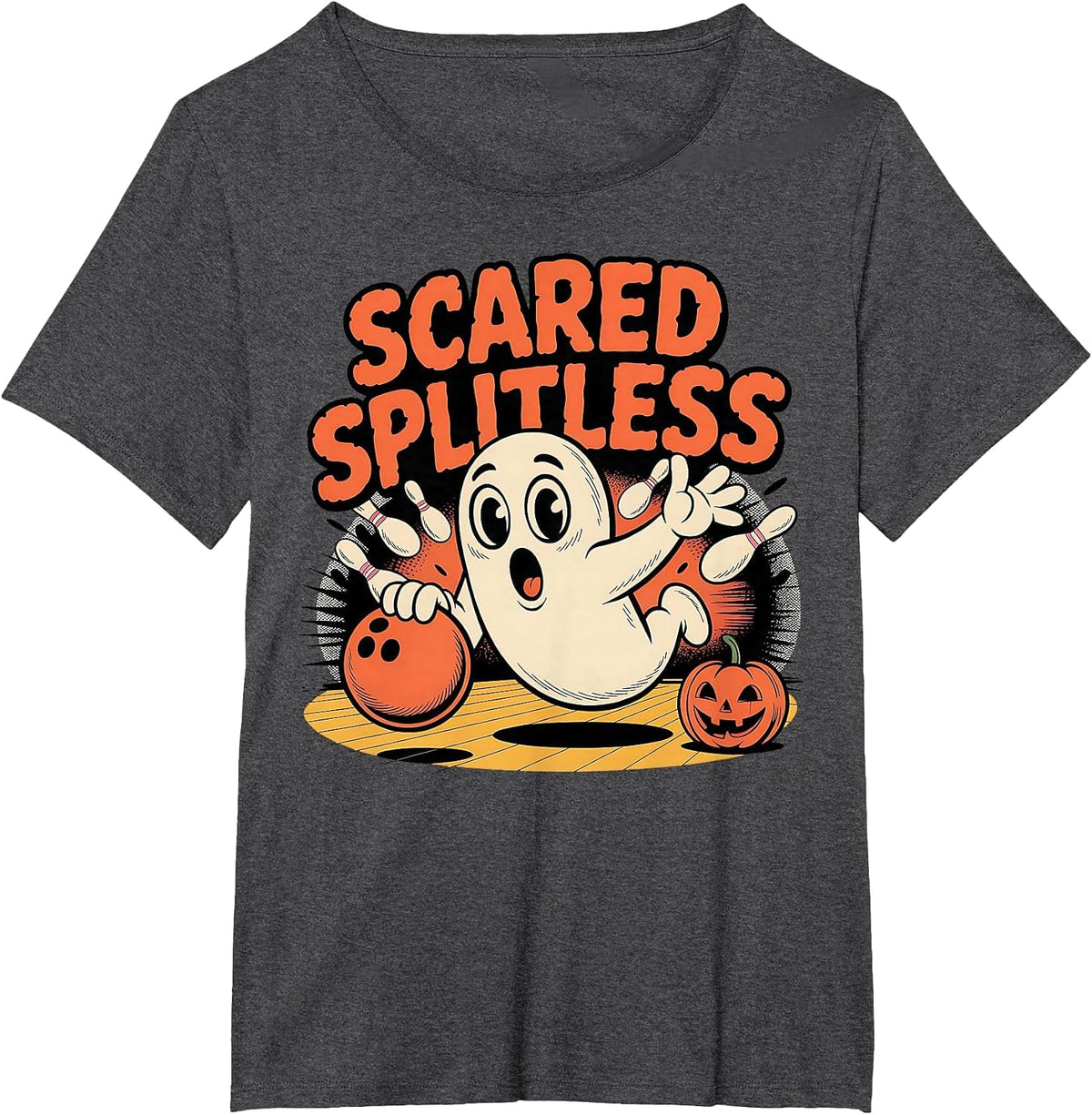 Scared Splitless Ghost Bowling Halloween Fun Design T-Shirt - Dark Heather Grey