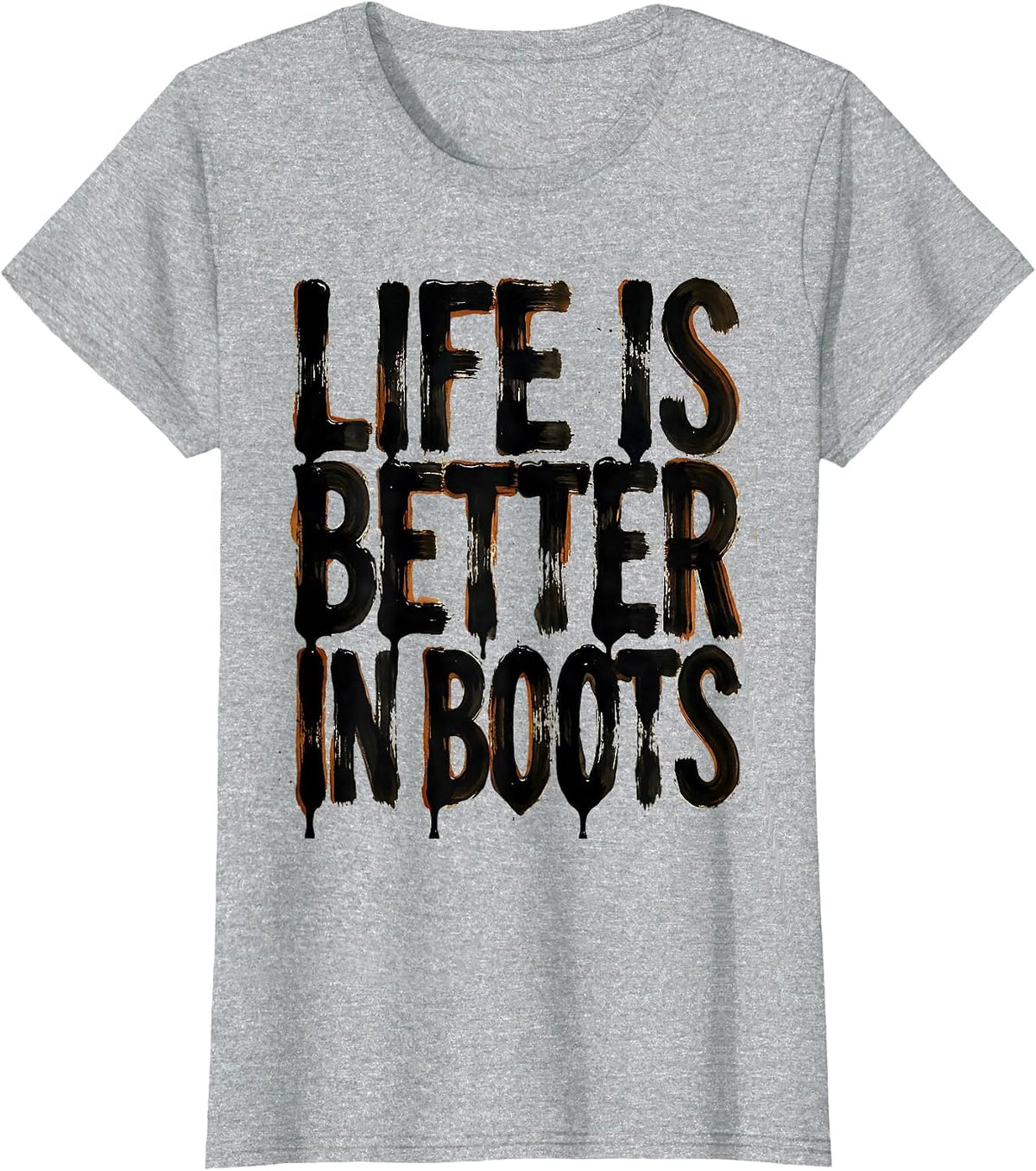Life Is Better In Boots Cowboy Design T-Shirt - Heather Grey