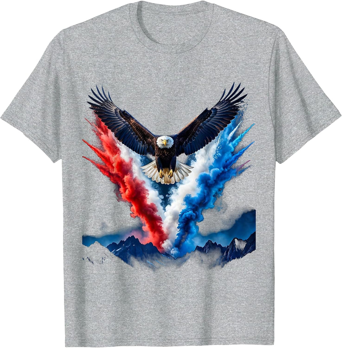 Men's Bald Eagle Soaring Over Mountain Range T-Shirt - Heather Grey