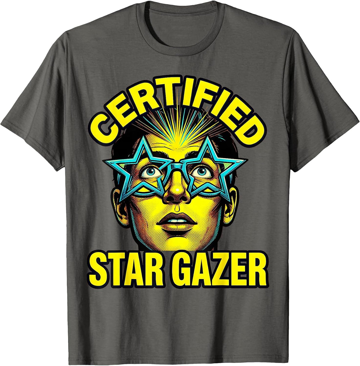 Certified Star Gazer Astronomy Lover Design T-Shirt - Asphalt Grey
