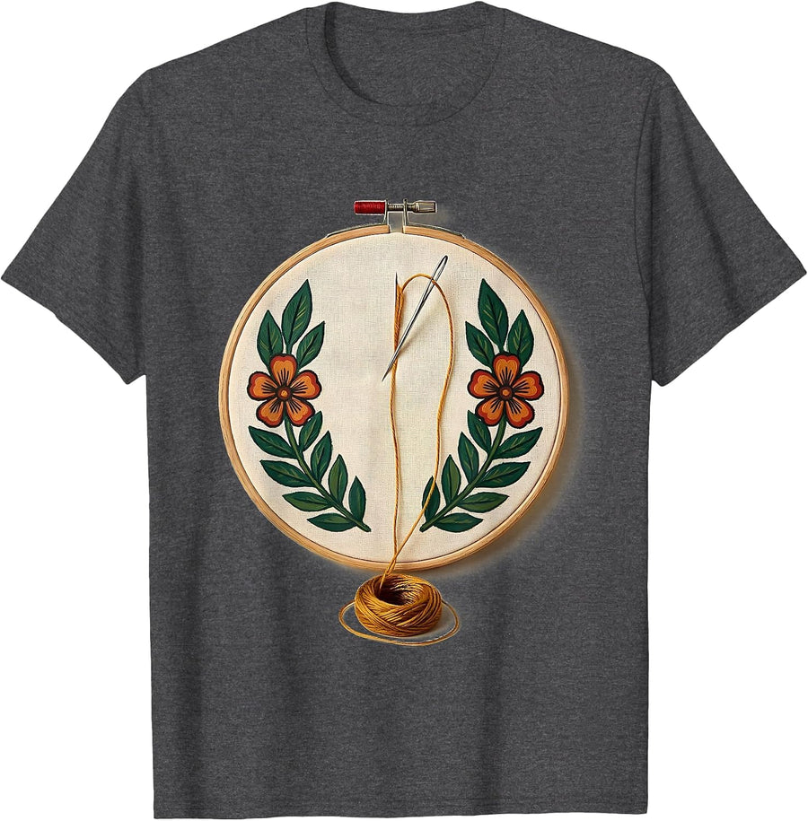 Men's Embroidery Hoop Folk Art Craft Lover Sewing Humor T-Shirt - Dark Heather Grey