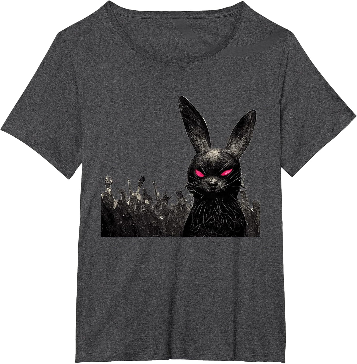 Black Bunny Red Eyes Heavy-Metal Music Scary Halloween T-Shirt - Dark Heather Grey