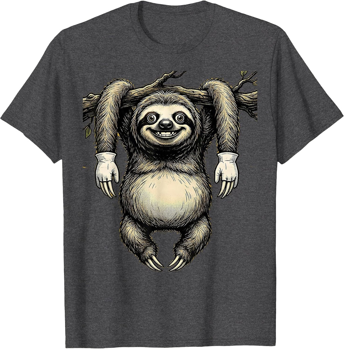 Men's Derpy Sloth Hanging Upside Down Funny Wildlife T-Shirt - Dark Heather Grey
