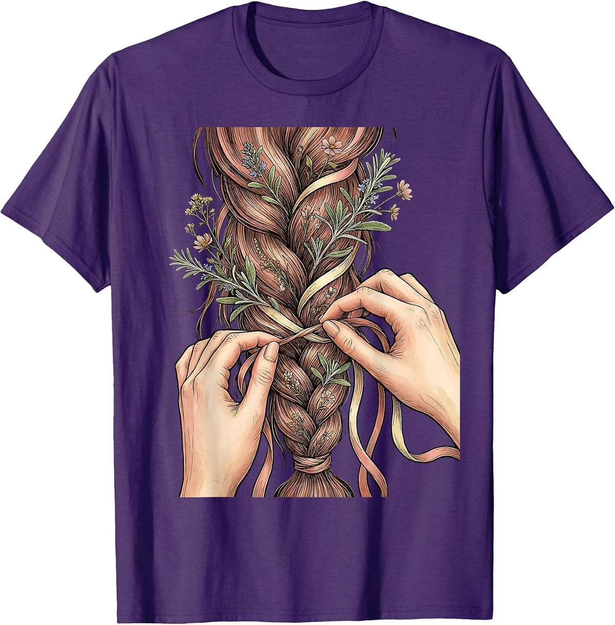 Rodeo Horse Mane Braiding Ribbon Illustration T-Shirt - Purple