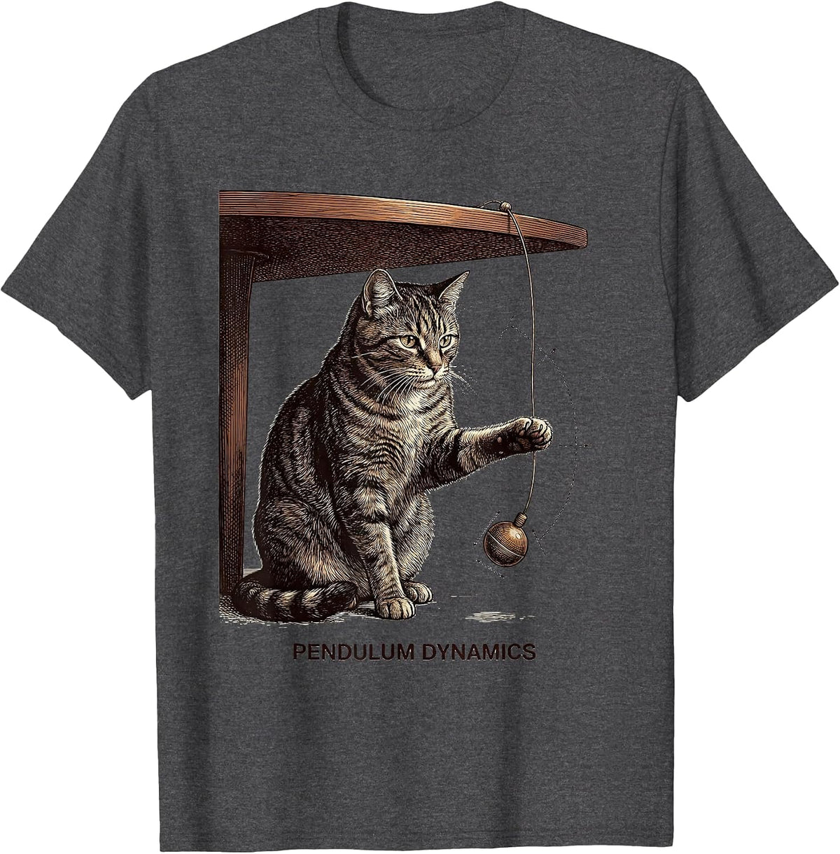 Pendulum Dynamics Funny Cat Physics Humor Science Teacher T-Shirt - Dark Heather Grey