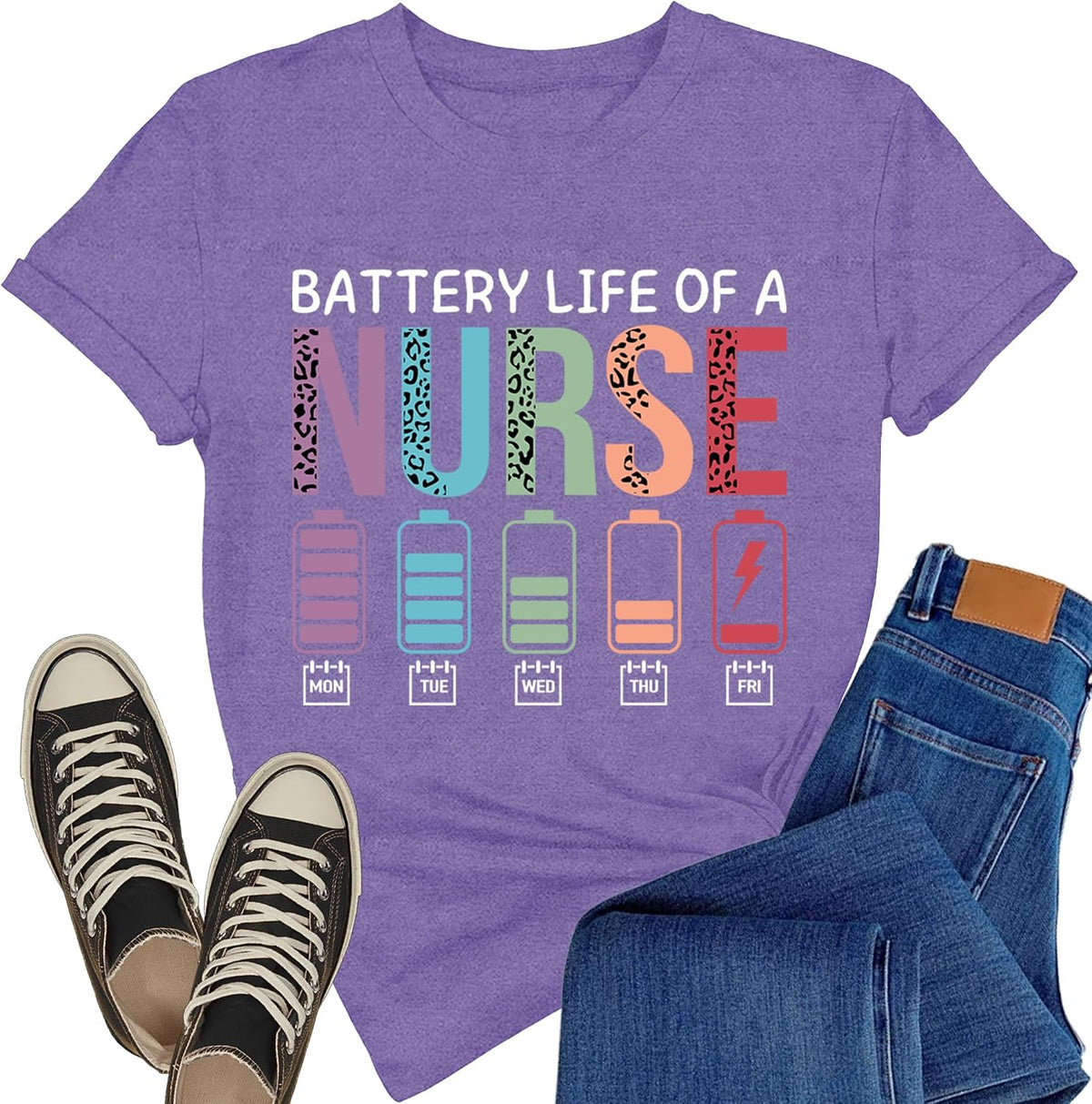 Nurse Shirts for Women Nursing Life T-Shirt Nurse Week Floral Top - Purple1
