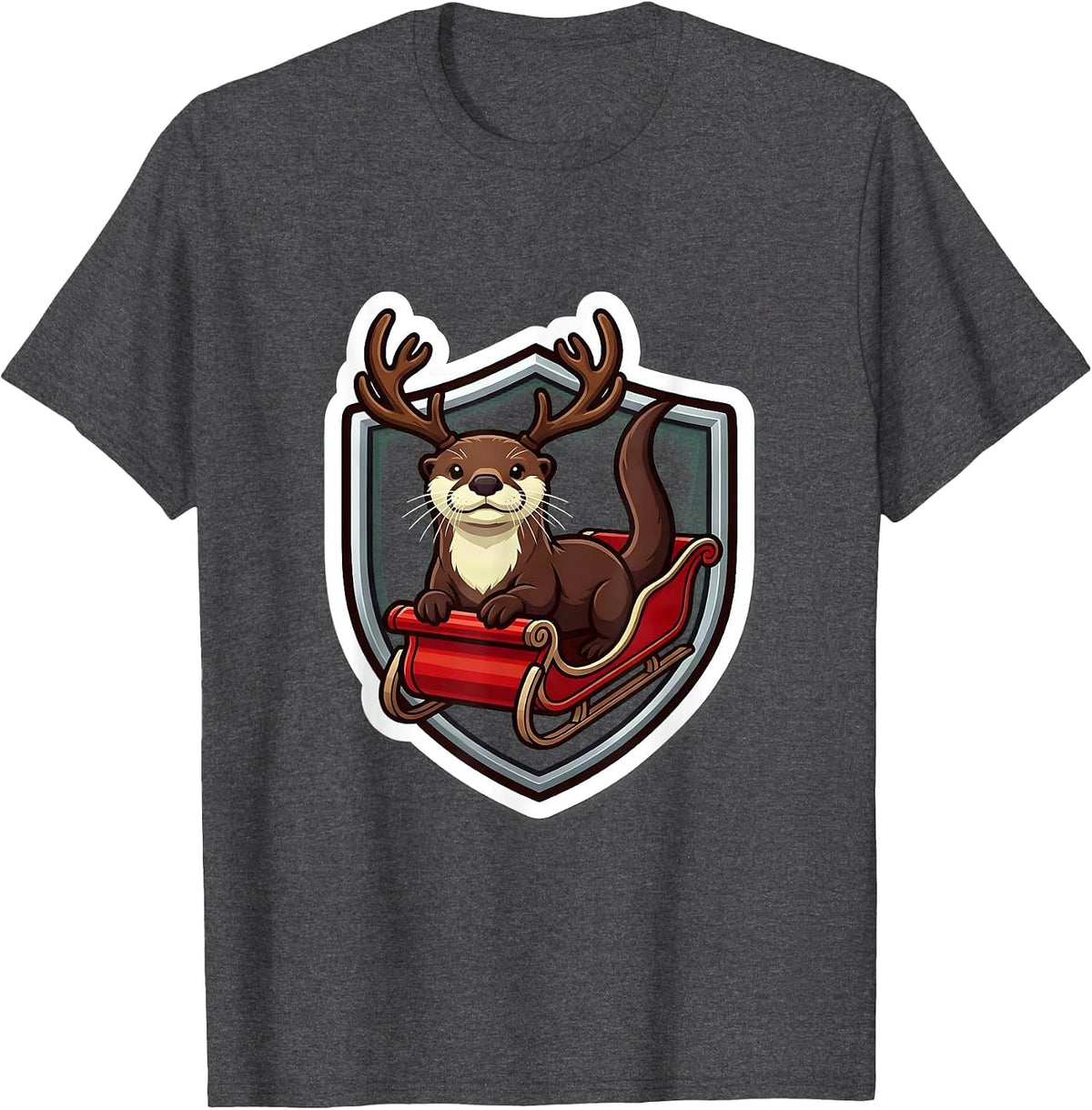 Otter Reindeer Shield Funny Christmas Otter Lover T-Shirt - Dark Heather Grey