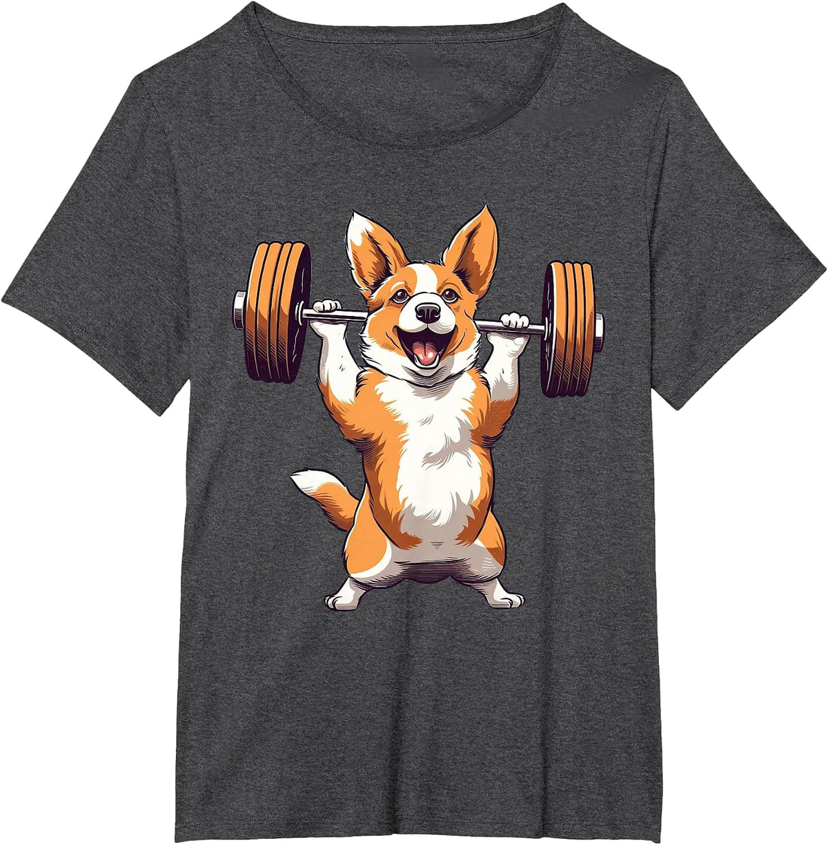 Corgi Dog Powerlifting Weightlifting Gym Workout T-Shirt - Dark Heather Grey