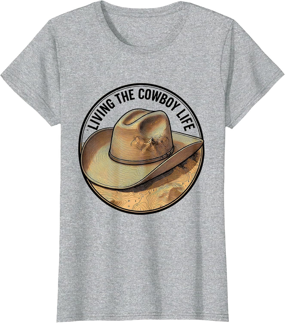 Living the Cowboy Life Western Design T-Shirt - Heather Grey