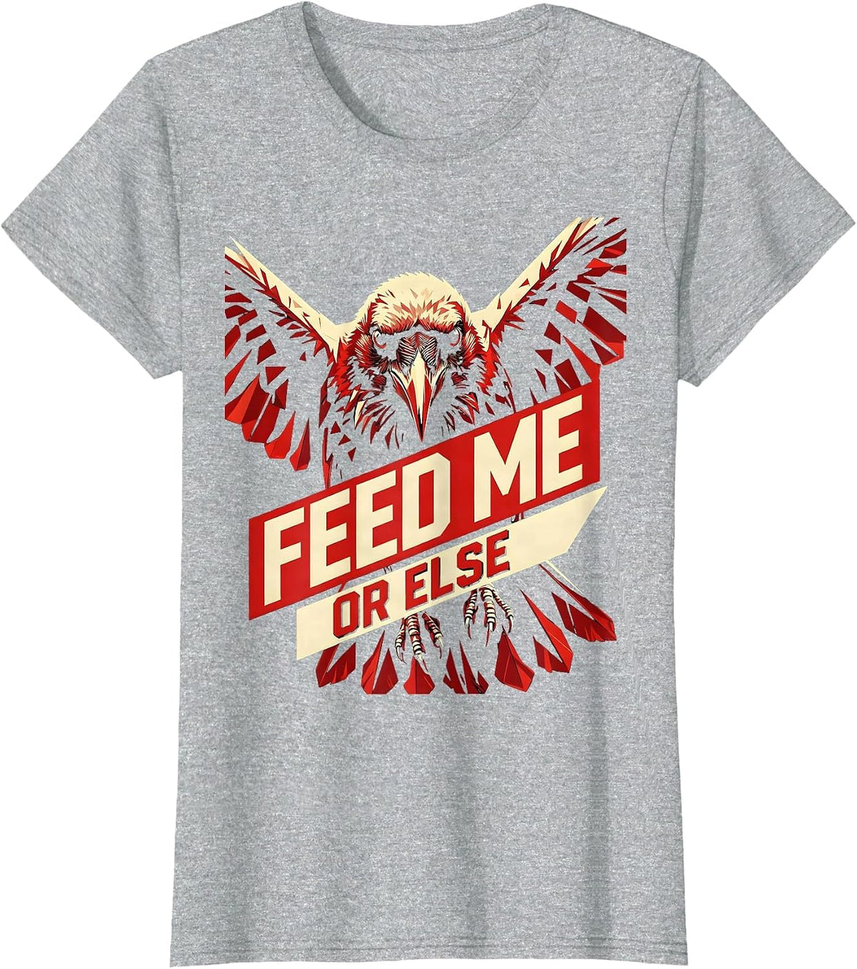 Feed Me or Else Funny Crow Graphic Design T-Shirt - Heather Grey