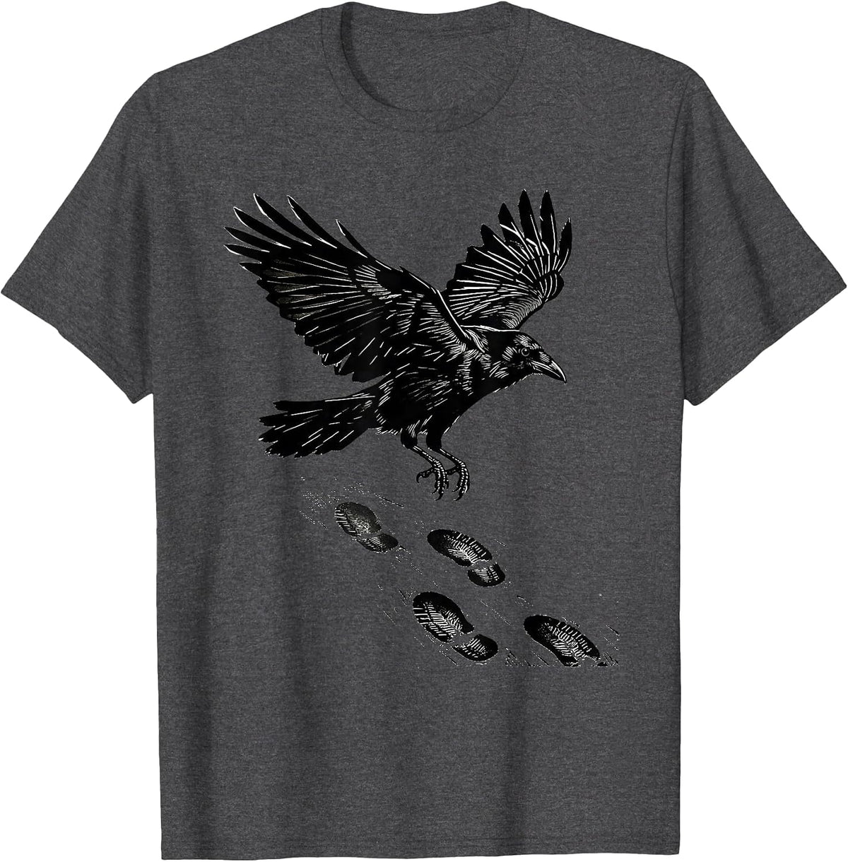 Crow Footprints in Snow Winter Nature Design T-Shirt - Dark Heather Grey
