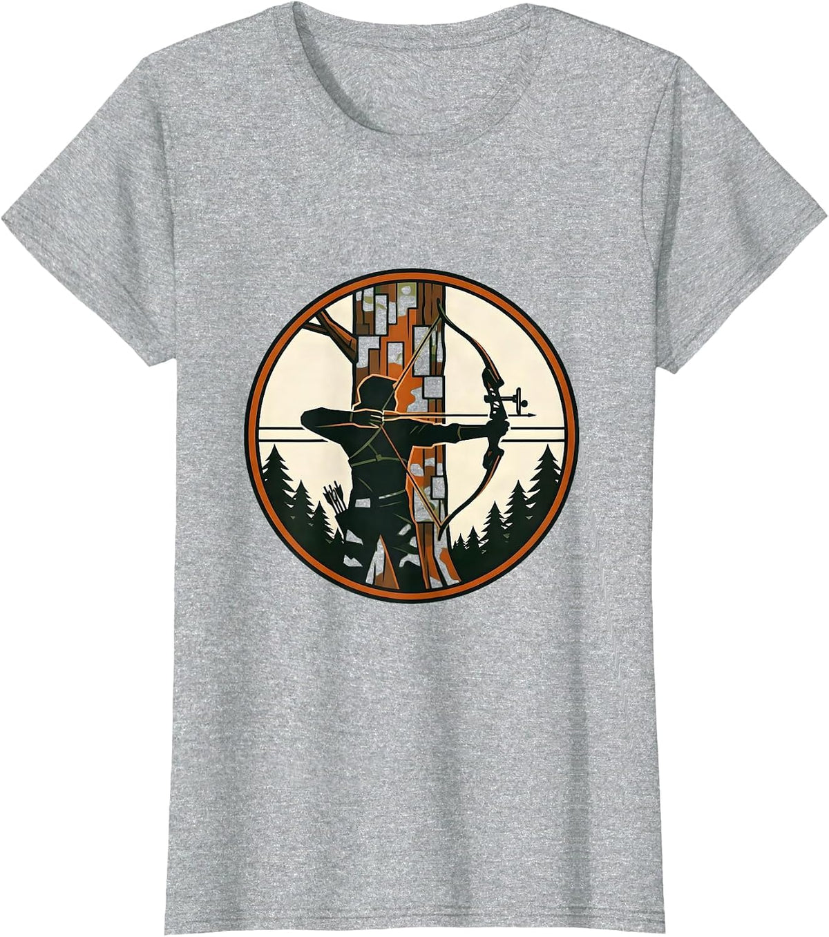 Hunting Bow Camo Tree Trunk Archery Design T-Shirt - Heather Grey