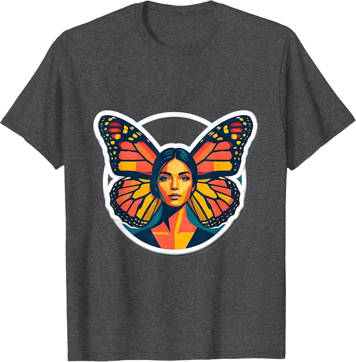 Butterfly Wings Portrait Graphic Tee for Gigi T-Shirt - Dark Heather Grey