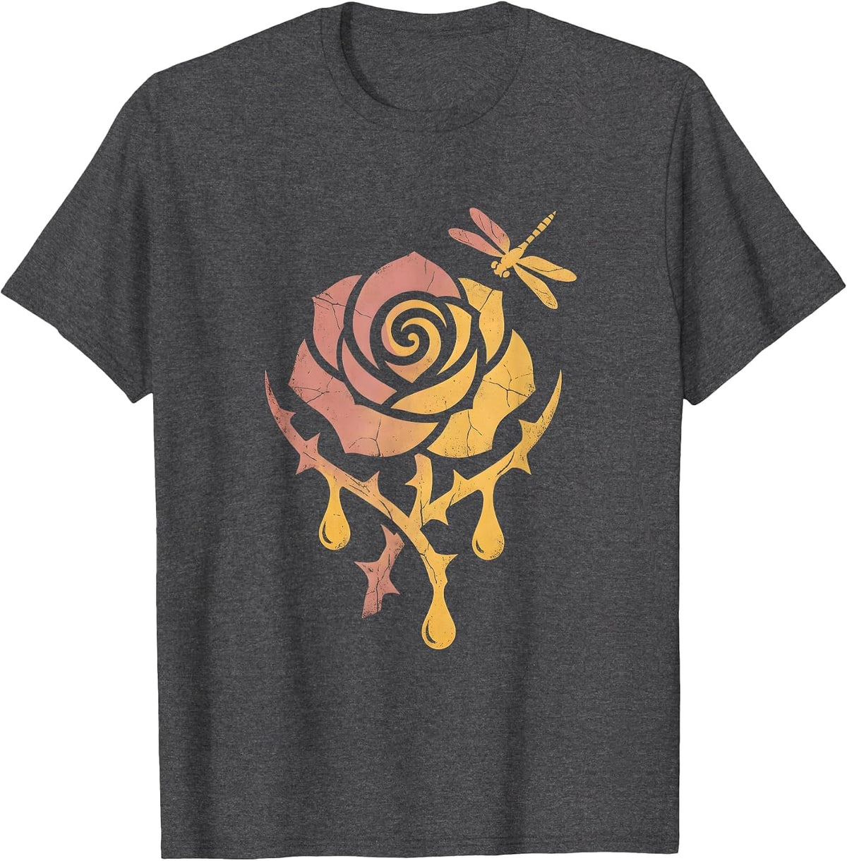 Men's Gigi Bold Rose With Thorns and Dripping Honey T-Shirt - Dark Heather Grey