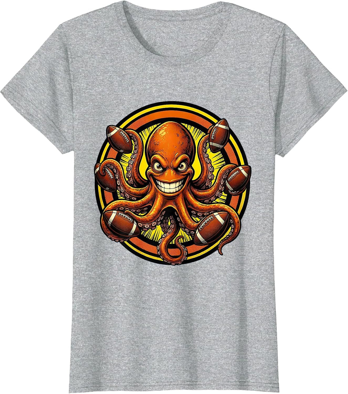 Women's Octopus Football Juggler Graphic Tee T-Shirt - Heather Grey
