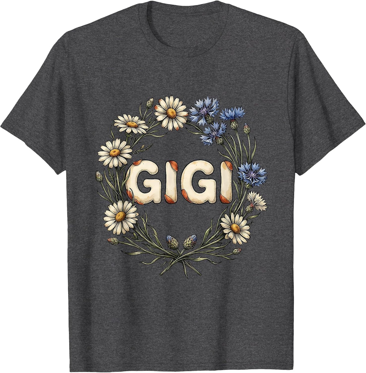 Men's Gigi Vintage Floral Positivity Wildflower Mom Gift T-Shirt - Dark Heather Grey