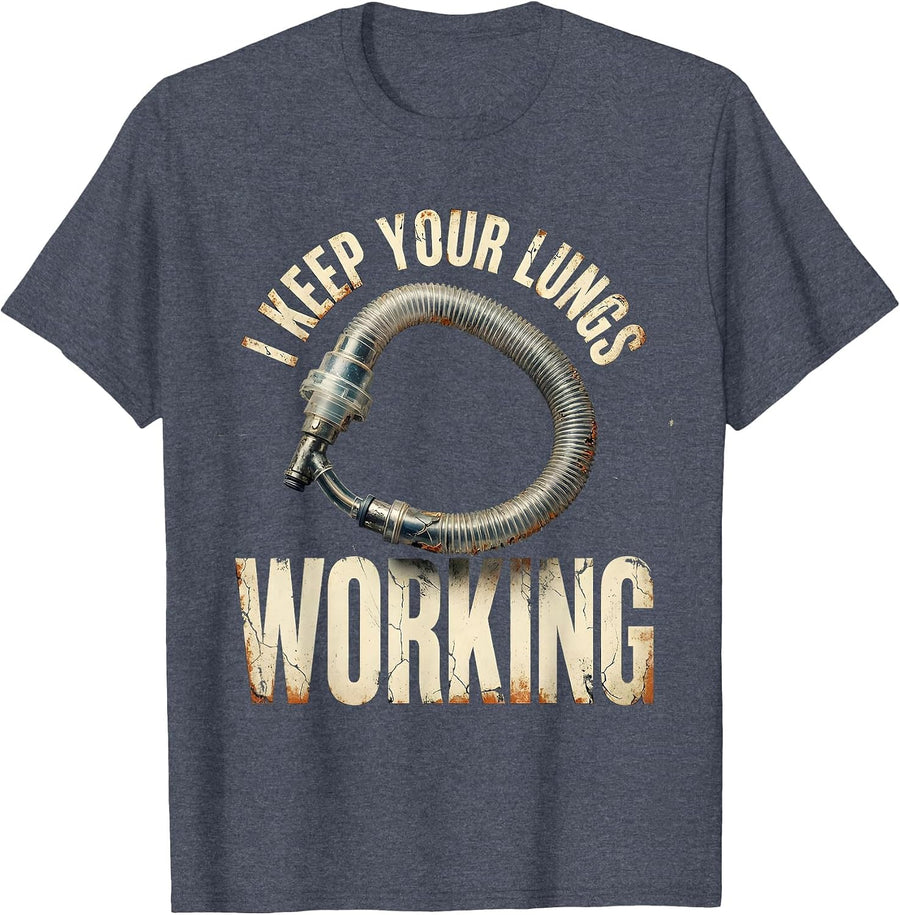 I Keep Your Lungs Working Distressed Respiratory Therapist T-Shirt - Heather Blue