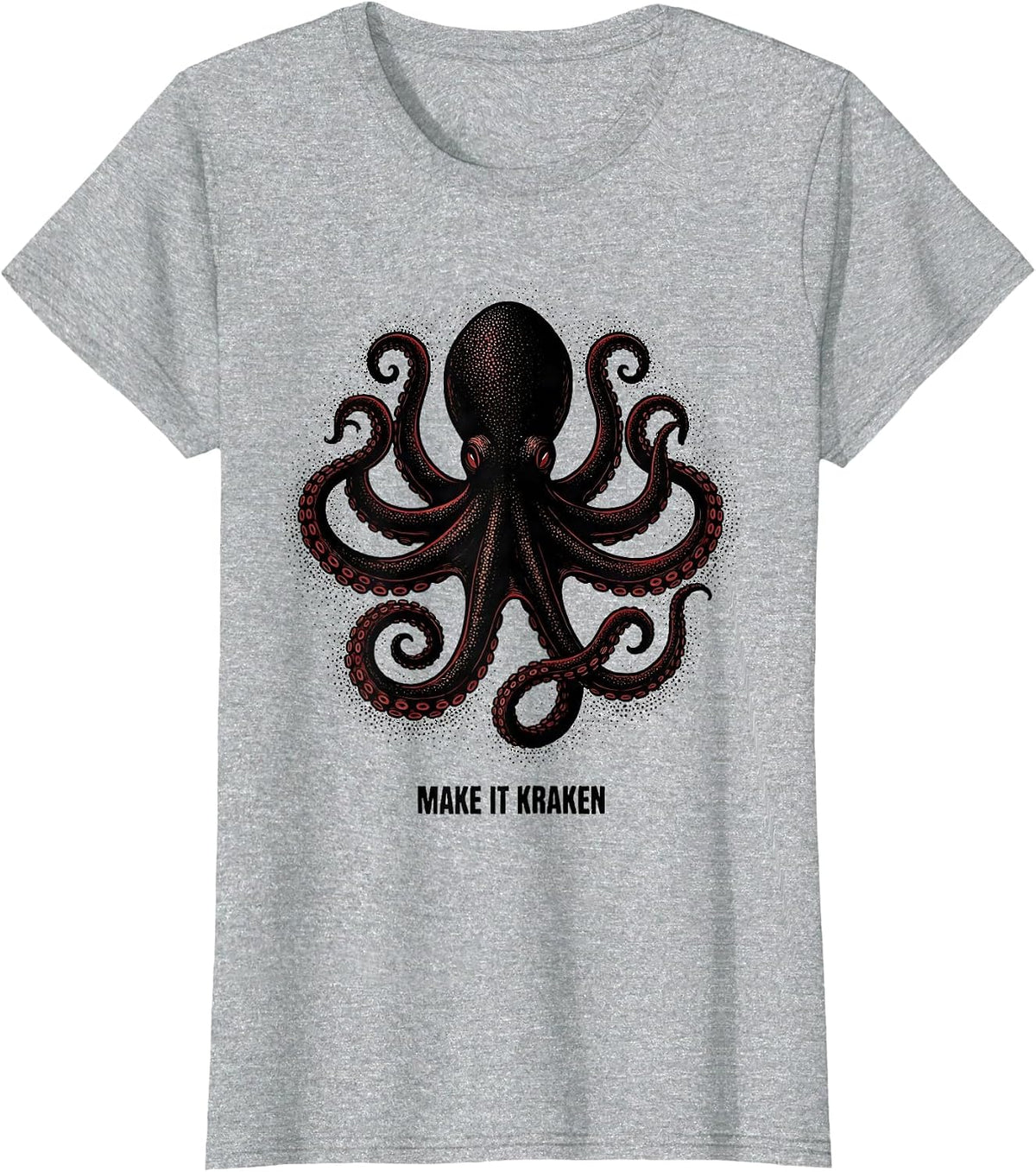 Women's Make It Kraken Blackwork Dotwork Octopus Enthusiast Marine T-Shirt - Heather Grey