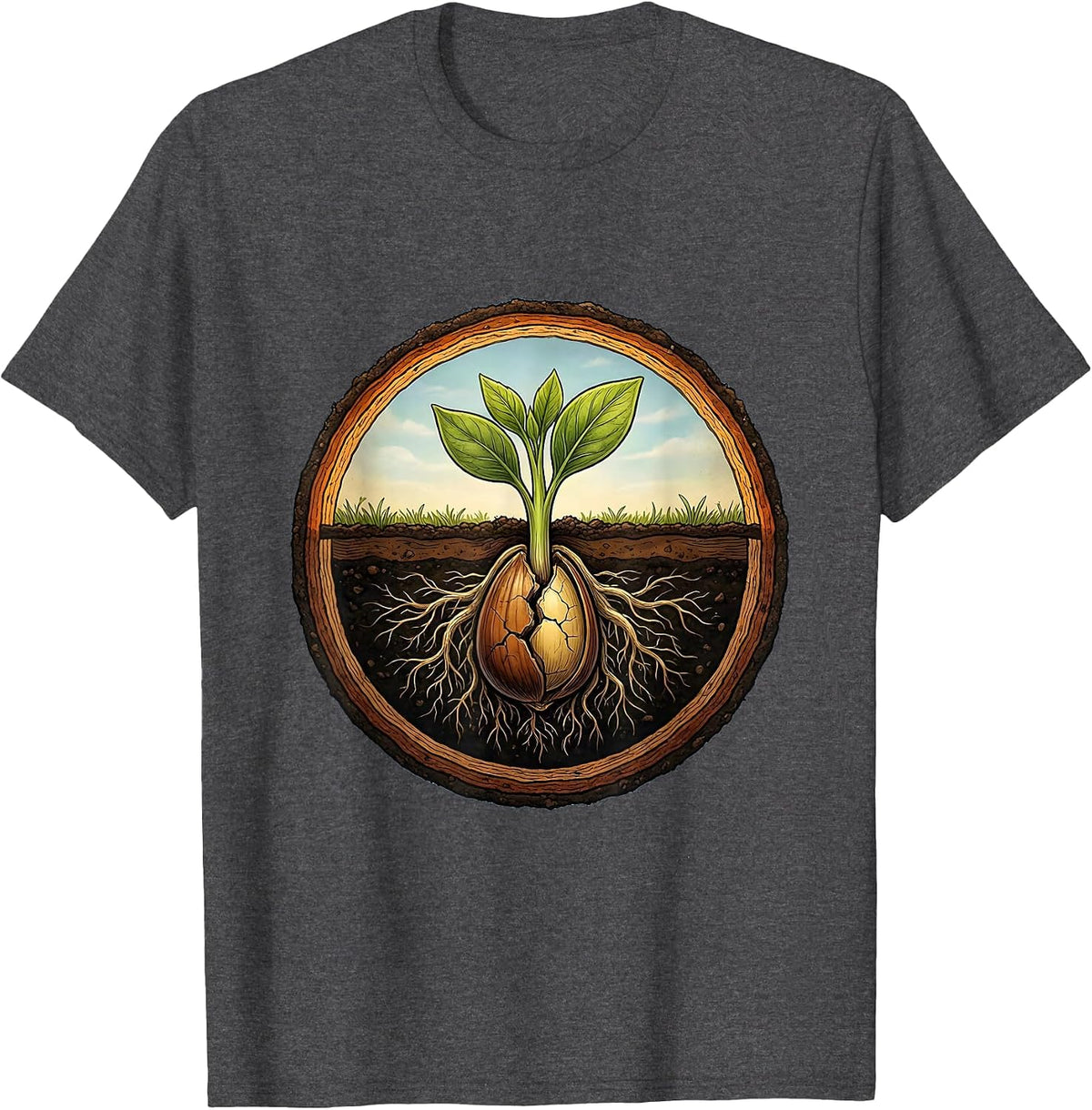 Seed To Sprout Growth Illustration Graphic T-Shirt - Dark Heather Grey