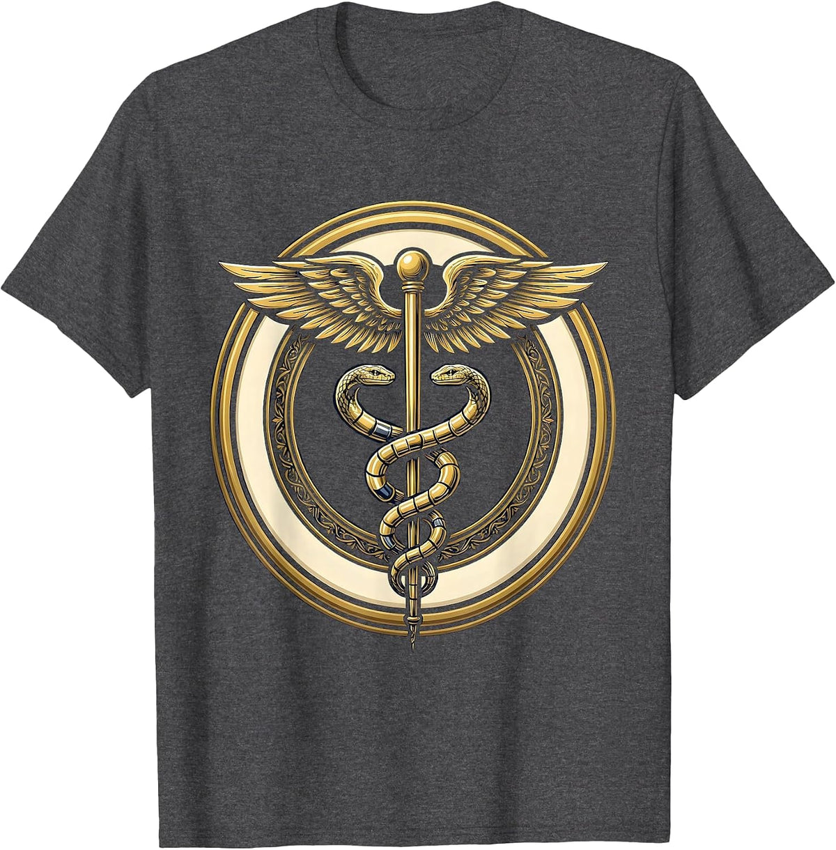 Pharmacy Technician Caduceus Pill Capsule Design T-Shirt - Dark Heather Grey