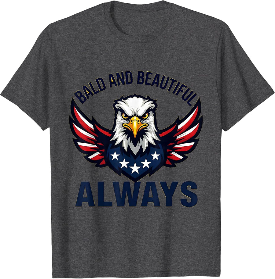 Men's Bald and Beautiful American Flag Eagle Design T-Shirt - Dark Heather Grey