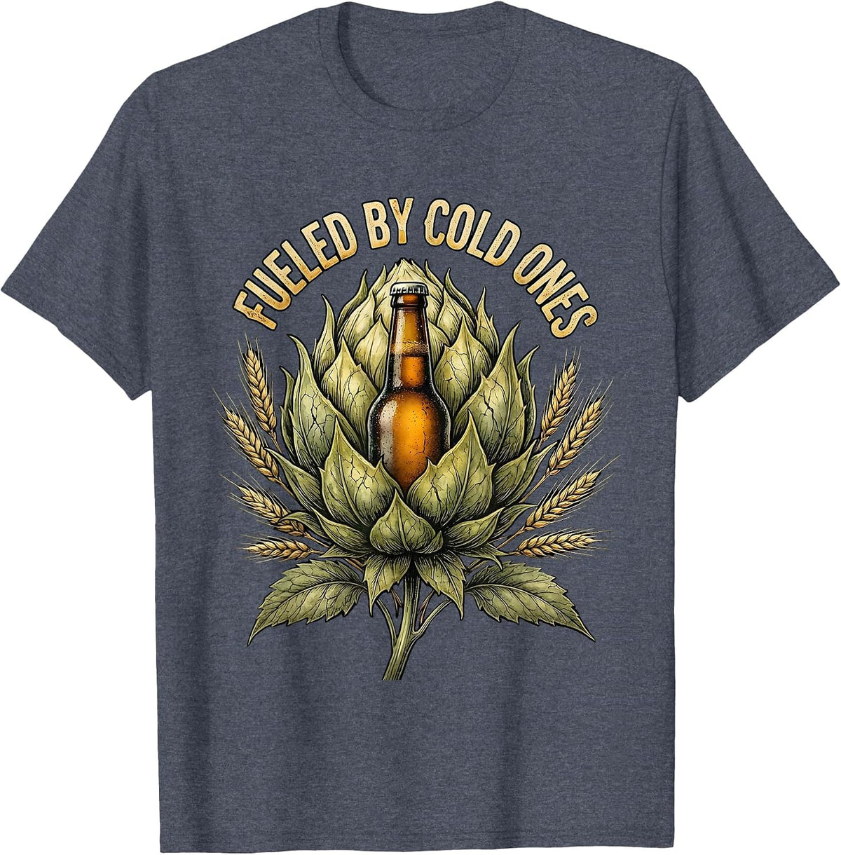 Fueled By Cold Ones Beer Lover Design T-Shirt - Heather Blue
