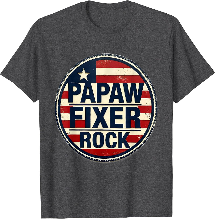 Men's Papaw Fixer Rock Stencil Graphic Patriotic Family Role Gift T-Shirt - Dark Heather Grey