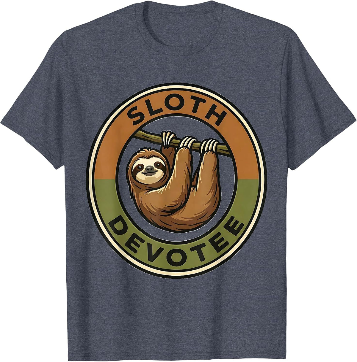 Sloth Devotee Minimalist Badge Patch Line Art Animal T-Shirt - Heather Blue