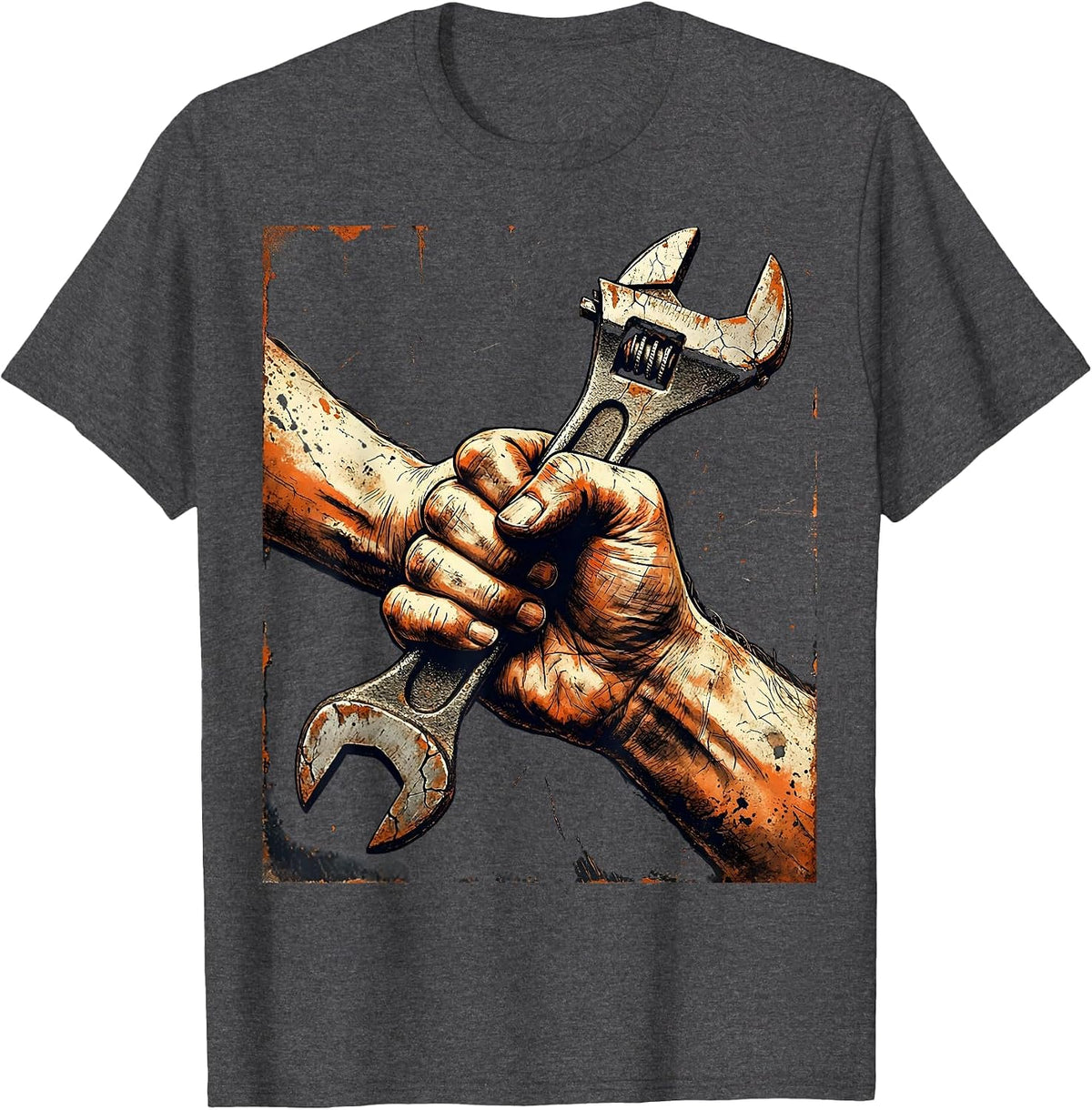 Labor Day Wrench Unity Graphic Design T-Shirt - Dark Heather Grey