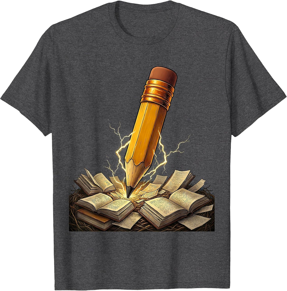 Men's English Teacher Lightning Bolt Pencil Graphic T-Shirt - Dark Heather Grey