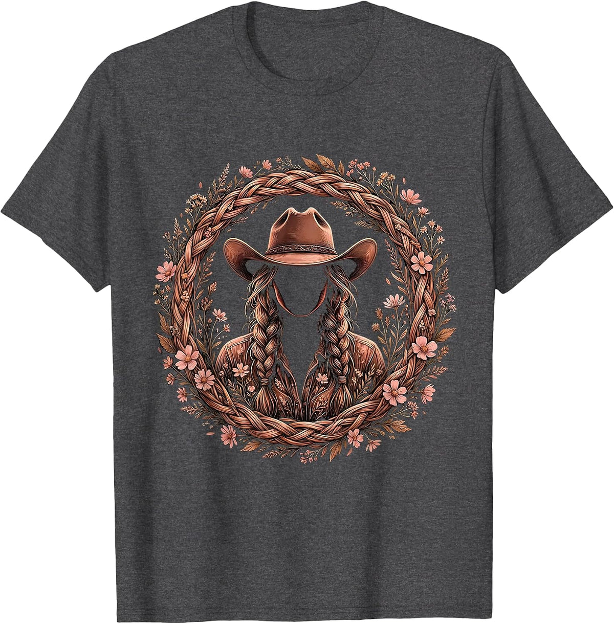 Men's Braided Cowboy Hat Western Illustration T-Shirt - Dark Heather Grey