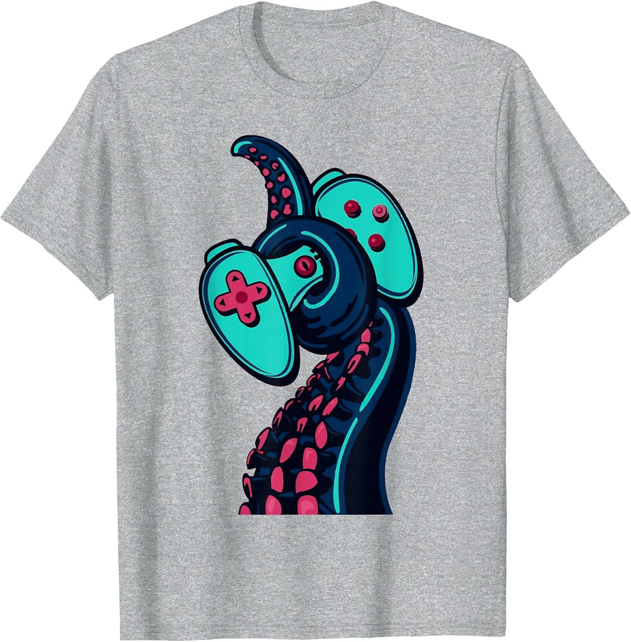 Cool Gamer Octopus Game Players T-Shirt - Heather Grey
