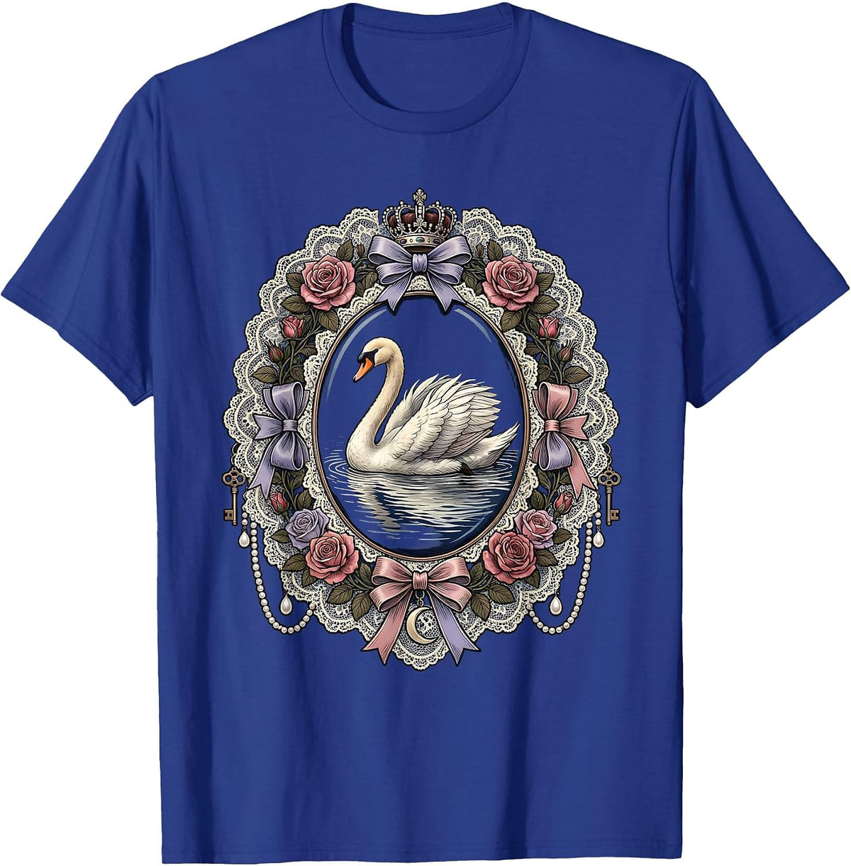 Men's Gigi Swan Moonlit Water Illustration T-Shirt - Royal Blue