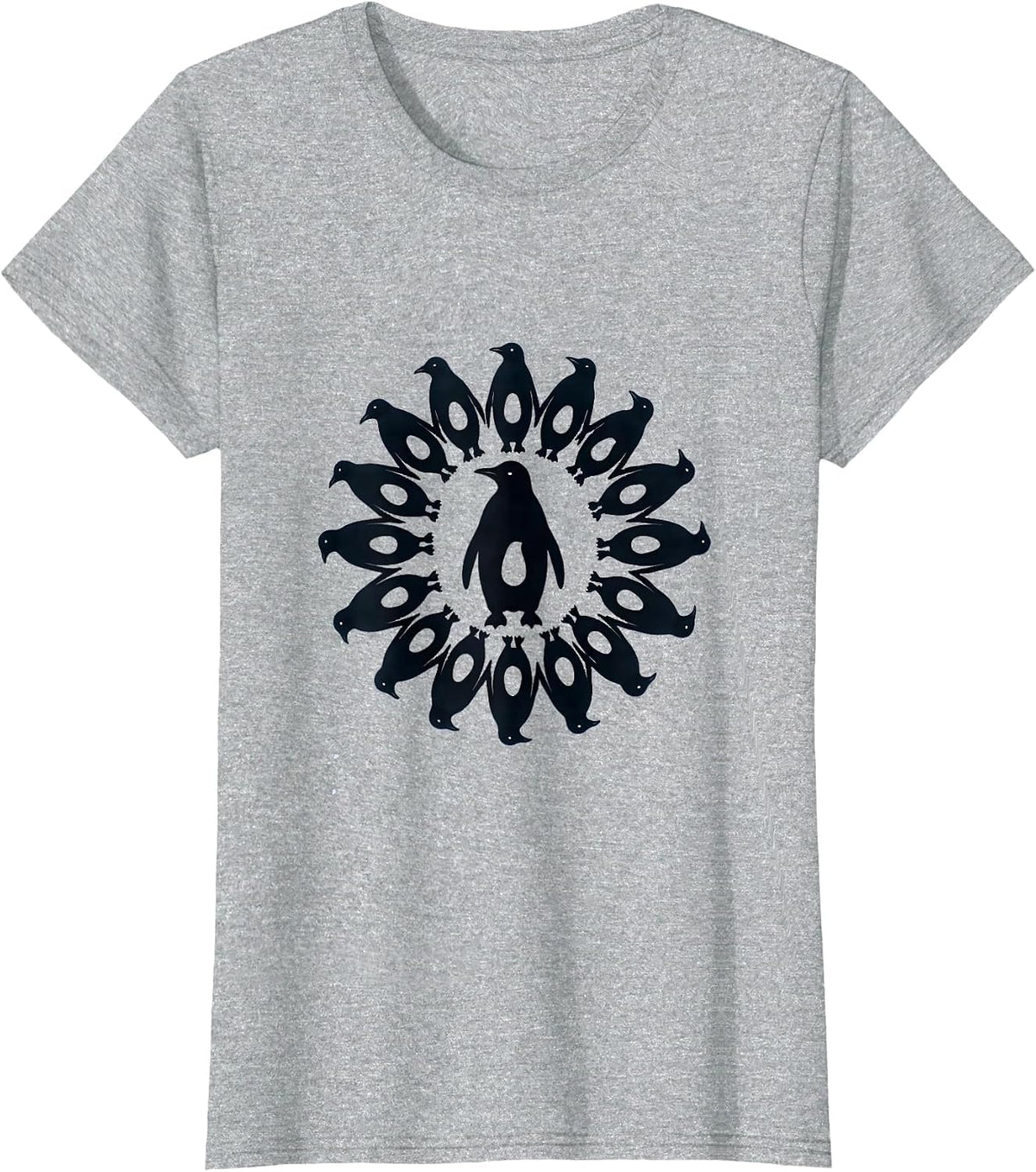 Penguin Family Circle Huddle Graphic Design T-Shirt - Heather Grey