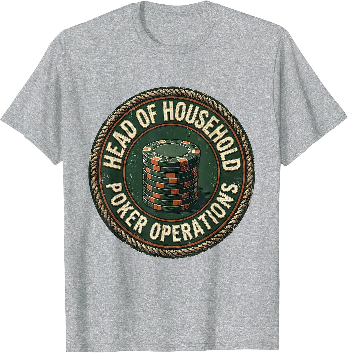Men's Head Of Household Poker Operations Vintage Funny Gambler T-Shirt - Heather Grey