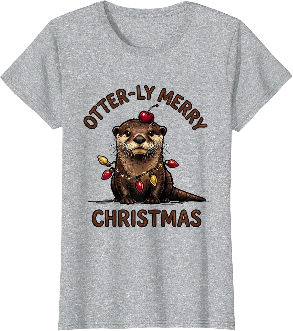 Otter-ly Merry Christmas Funny Animal Lights Lover Christmas T-Shirt - Heather Grey