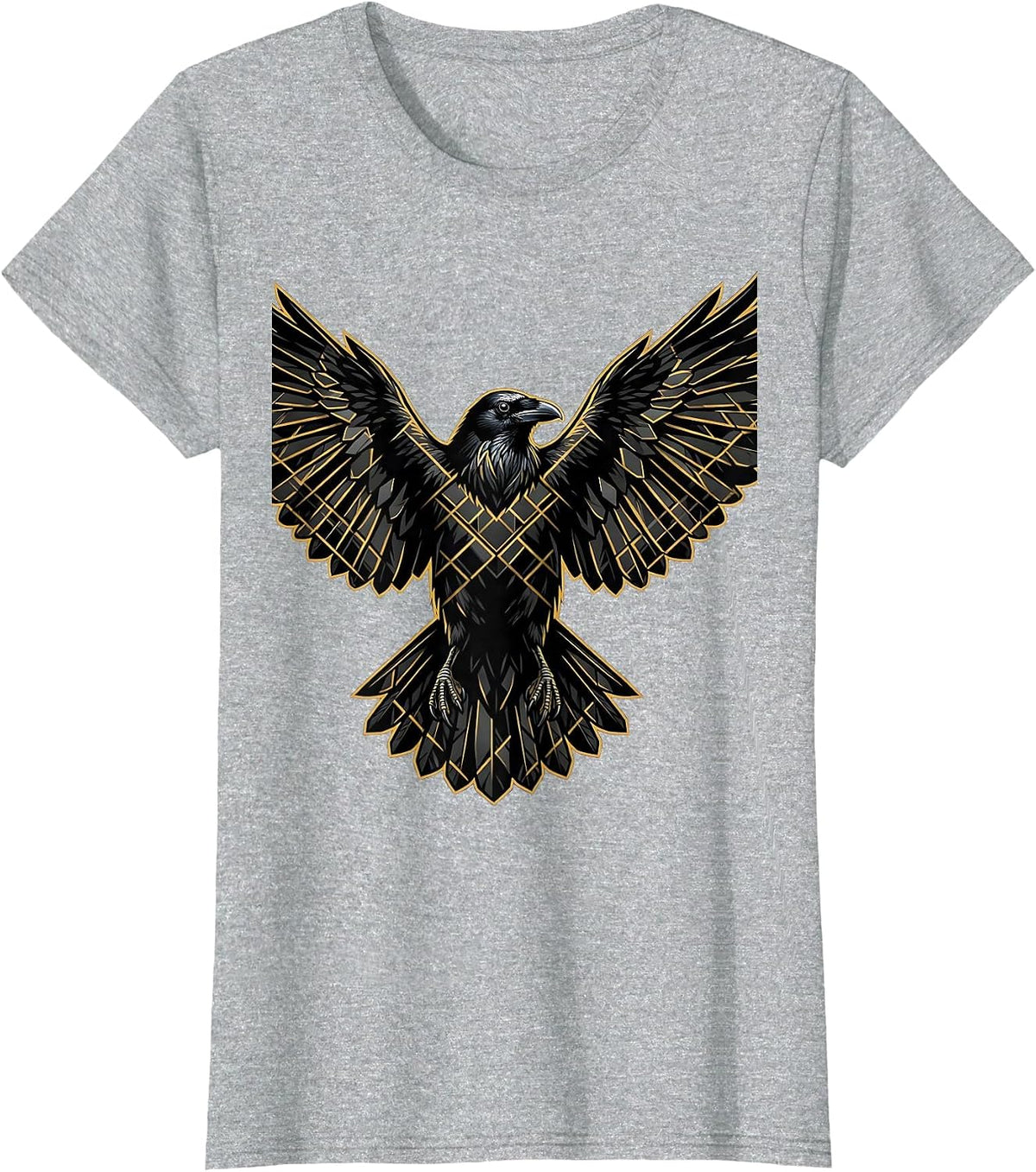 Women's Crow Geometric Diamond Pattern Graphic Tee T-Shirt - Heather Grey