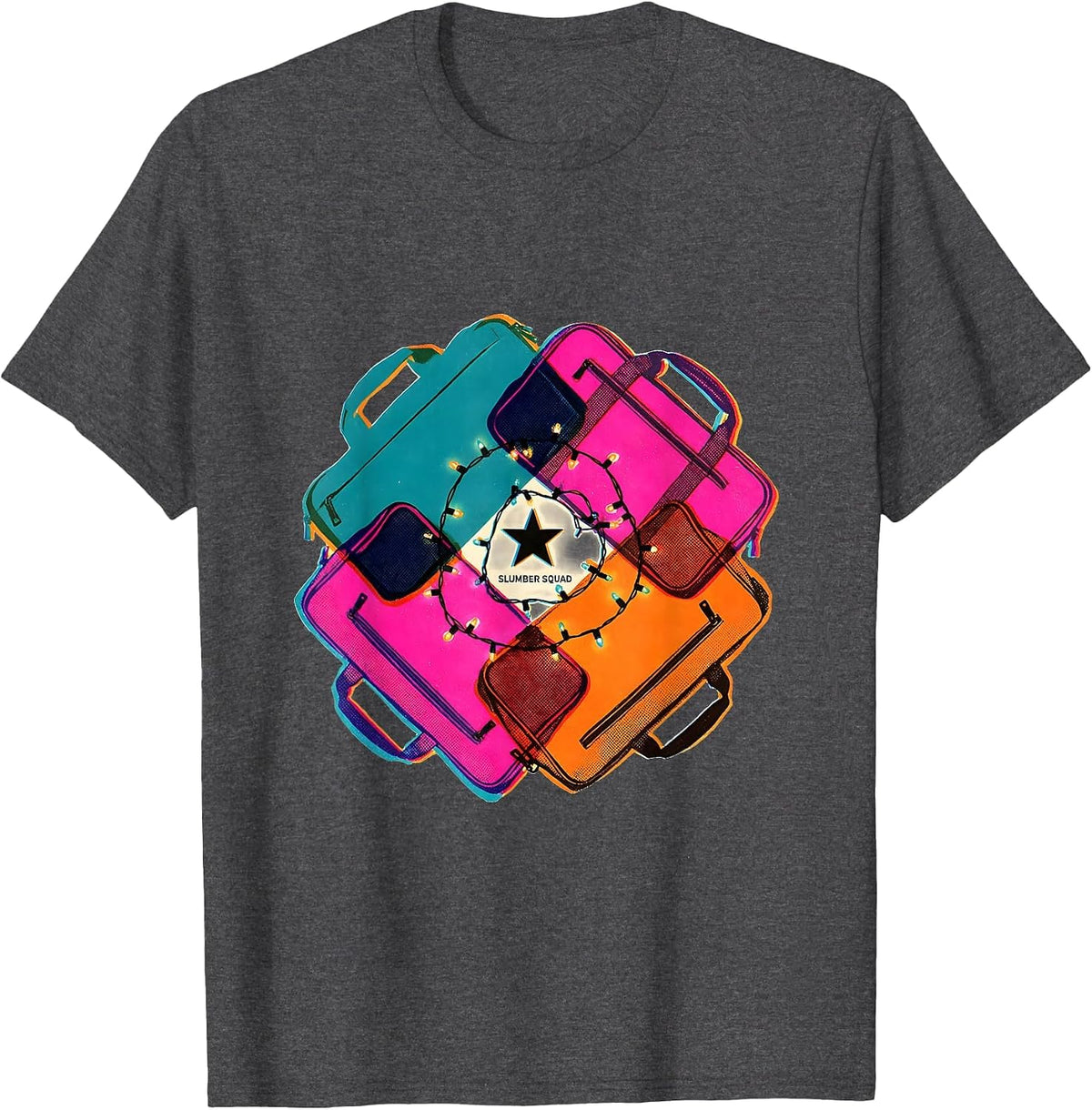 Slumber Squad Risograph Playful Matching Slumber Party Crew T-Shirt - Dark Heather Grey