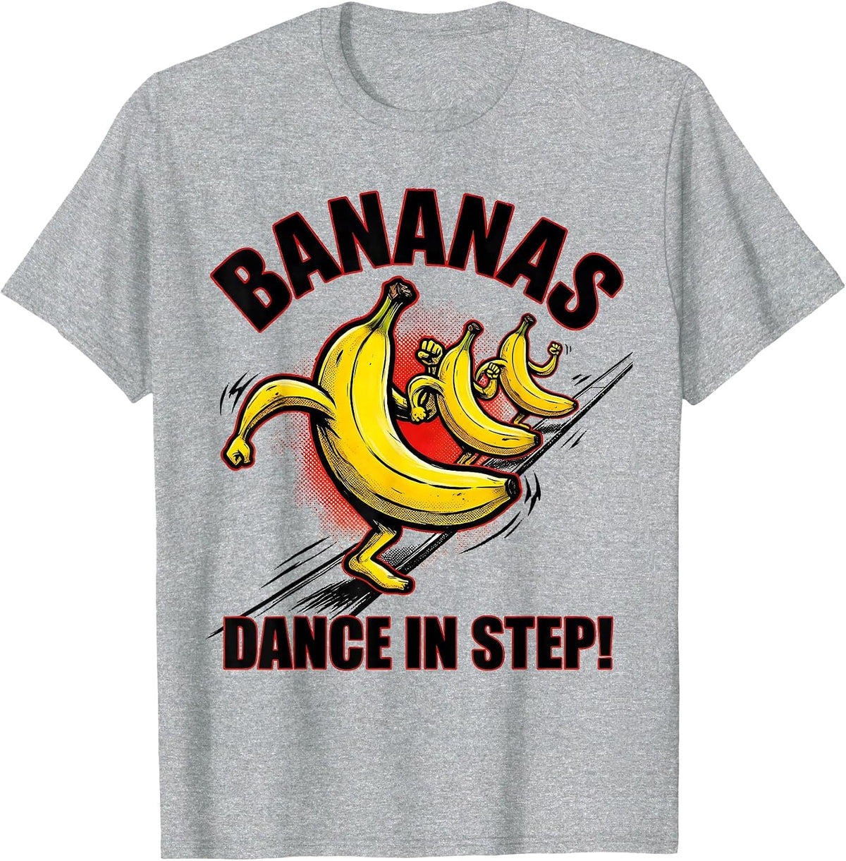 Men's Bananas, Dance In Step! Comic Book Banana Lover Humor T-Shirt - Heather Grey