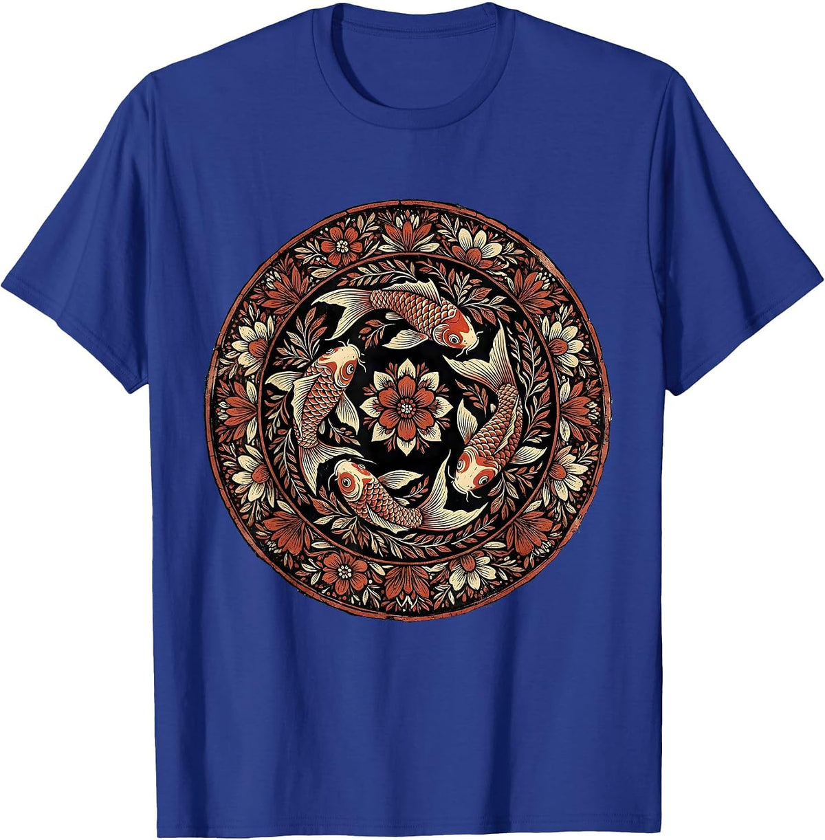 Men's Red White and Blue Koi Fish Swirl Design T-Shirt - Royal Blue