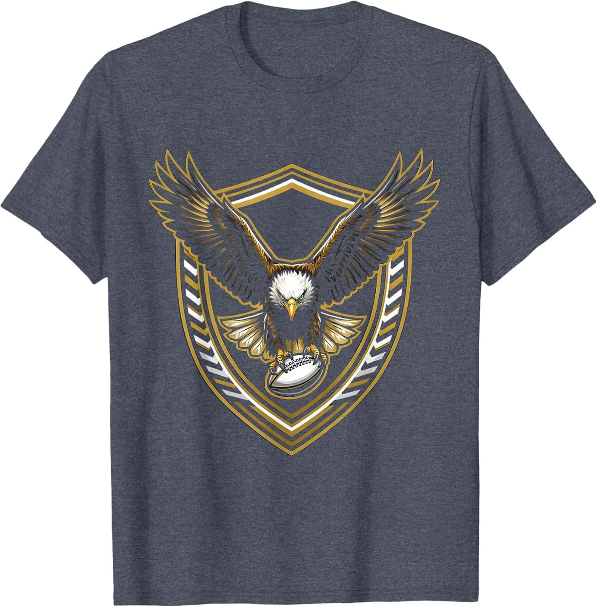 Eagle Rugby Ball Swooping Raptor Graphic T-Shirt - Heather Blue